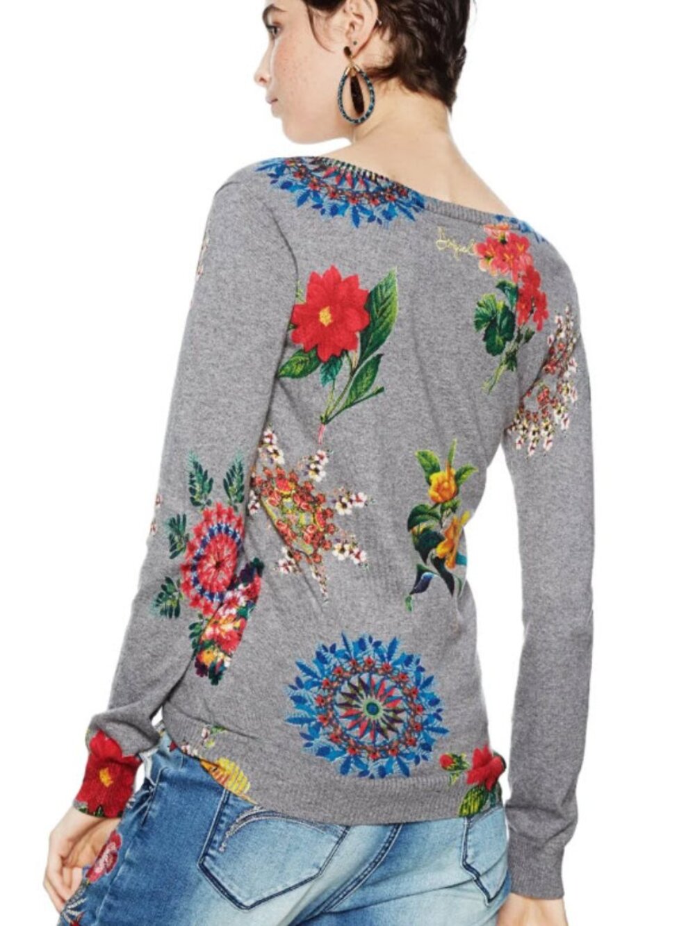 Desigual "Perkins" Floral V-neck Sweater